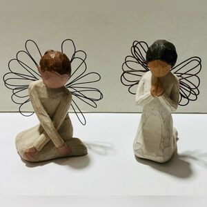 Willow Tree Figurines (2) Angels of Prayers 1999 and 2002 Metal Wings
